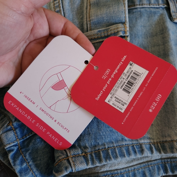Ingrid & Isabel Maternity Denim Midi Short Expandable Panels Distressed Sz 2/26 - Picture 5 of 12